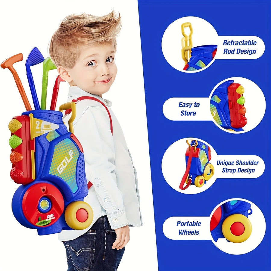 upgraded golf toy set with 12 balls, blue golf cart and shoulder straps, indoor and outdoor sports toys, Christmas/Thanksgiving/Easter gift giving