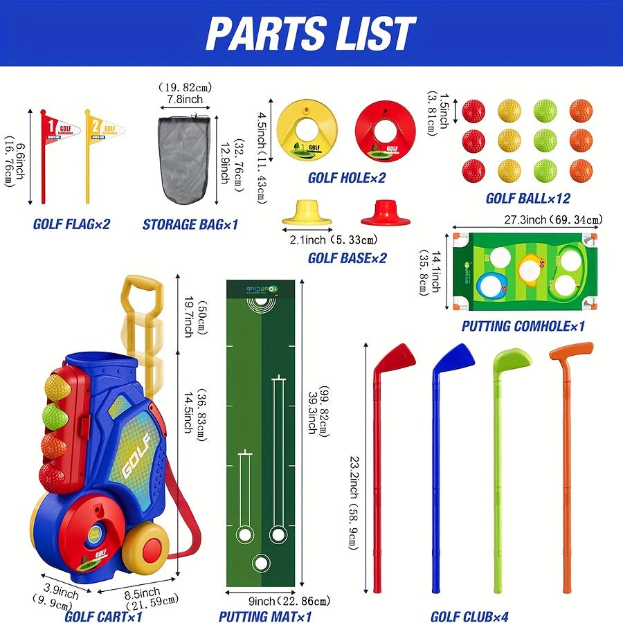 upgraded golf toy set with 12 balls, blue golf cart and shoulder straps, indoor and outdoor sports toys, Christmas/Thanksgiving/Easter gift giving