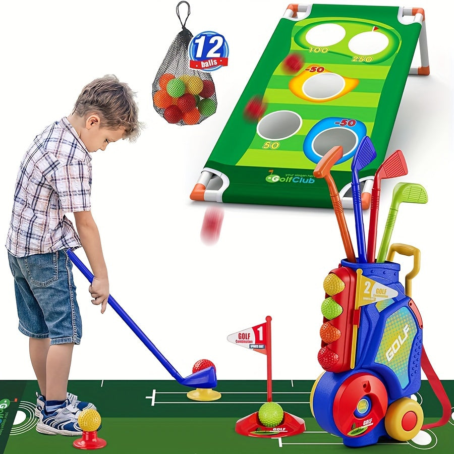 upgraded golf toy set with 12 balls, blue golf cart and shoulder straps, indoor and outdoor sports toys, Christmas/Thanksgiving/Easter gift giving