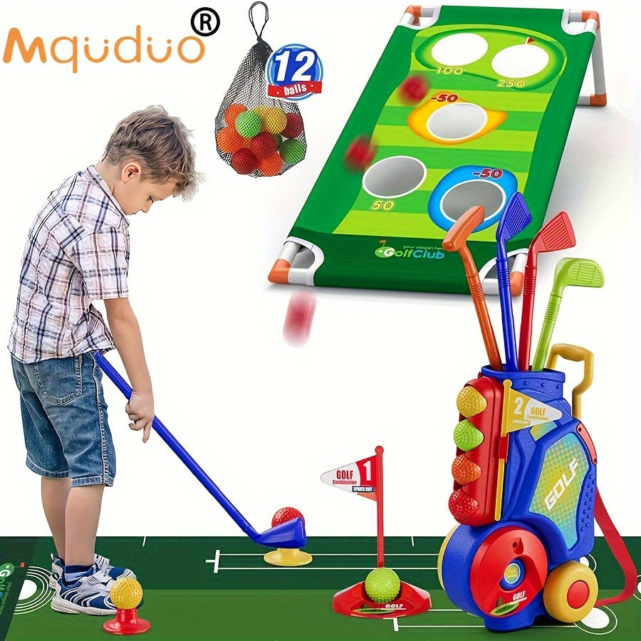 upgraded golf toy set with 12 balls, blue golf cart and shoulder straps, indoor and outdoor sports toys, Christmas/Thanksgiving/Easter gift giving